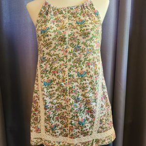 Lucky Brand Cream, Rose & Blue Floral Tank Top